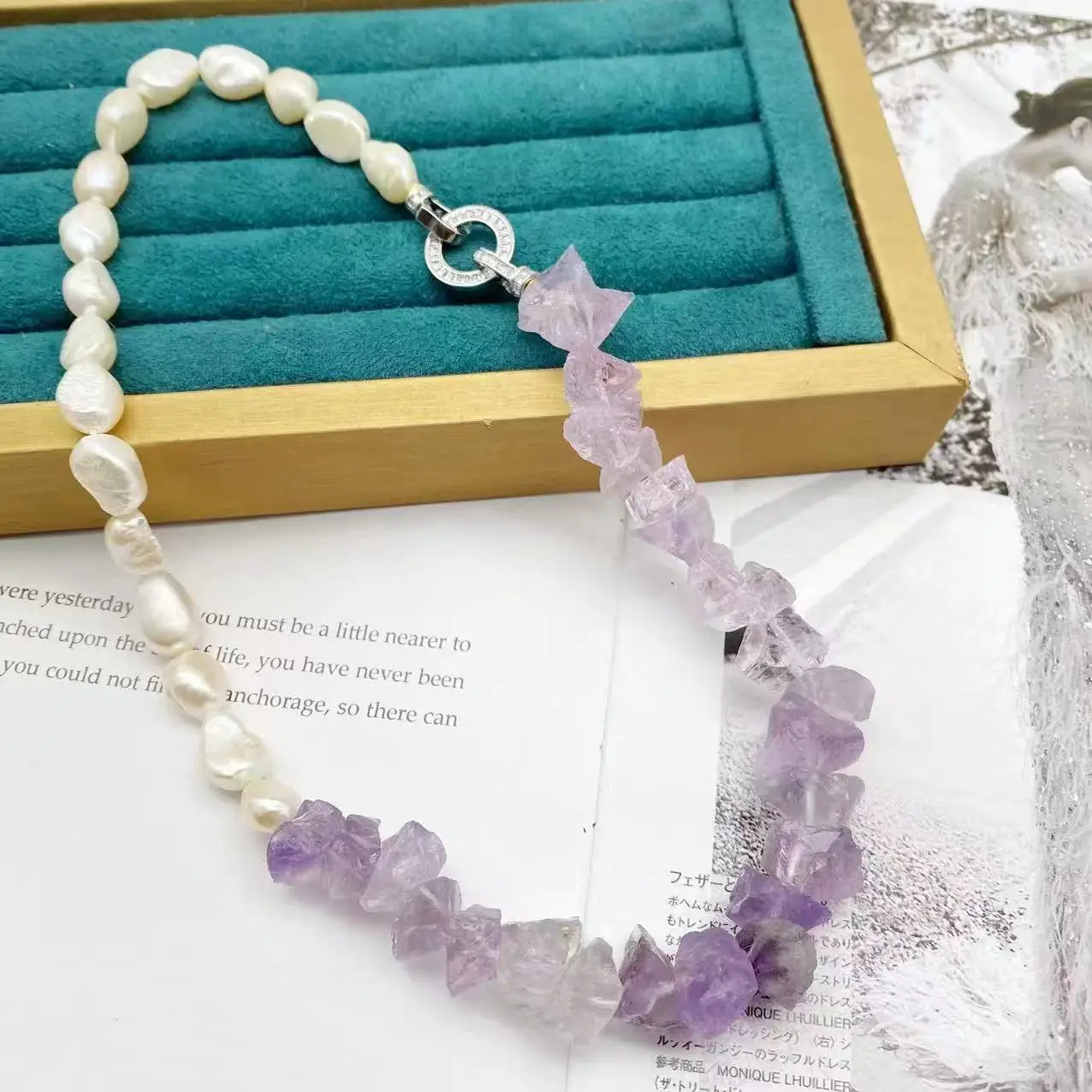 

Natural amethyst baroque pearl lovebird necklace neck chain super fairy girlfriend gift sweet