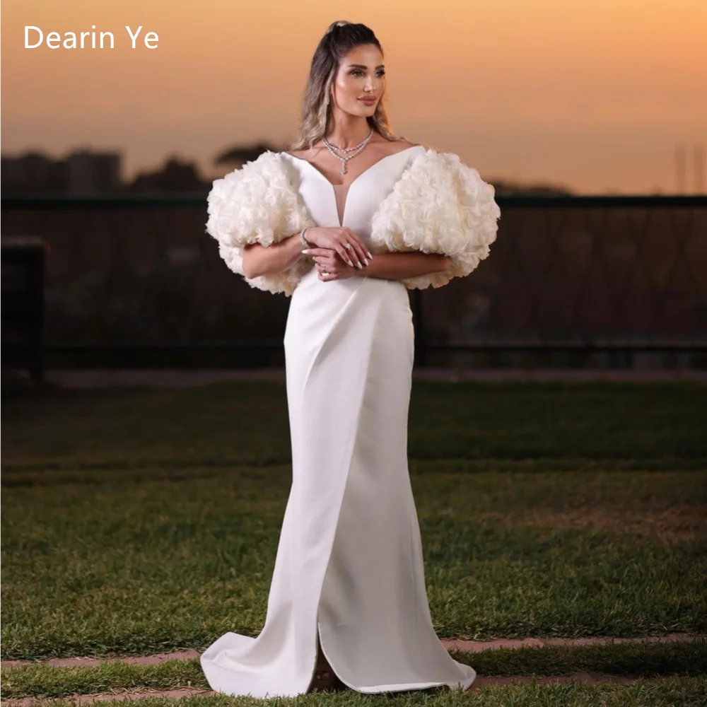 

Customized Prom Dress Evening Formal Gown Dearin V-neck Trumpet Floor Length Skirts Layered Applique Handmade Flower 3D Bespoke