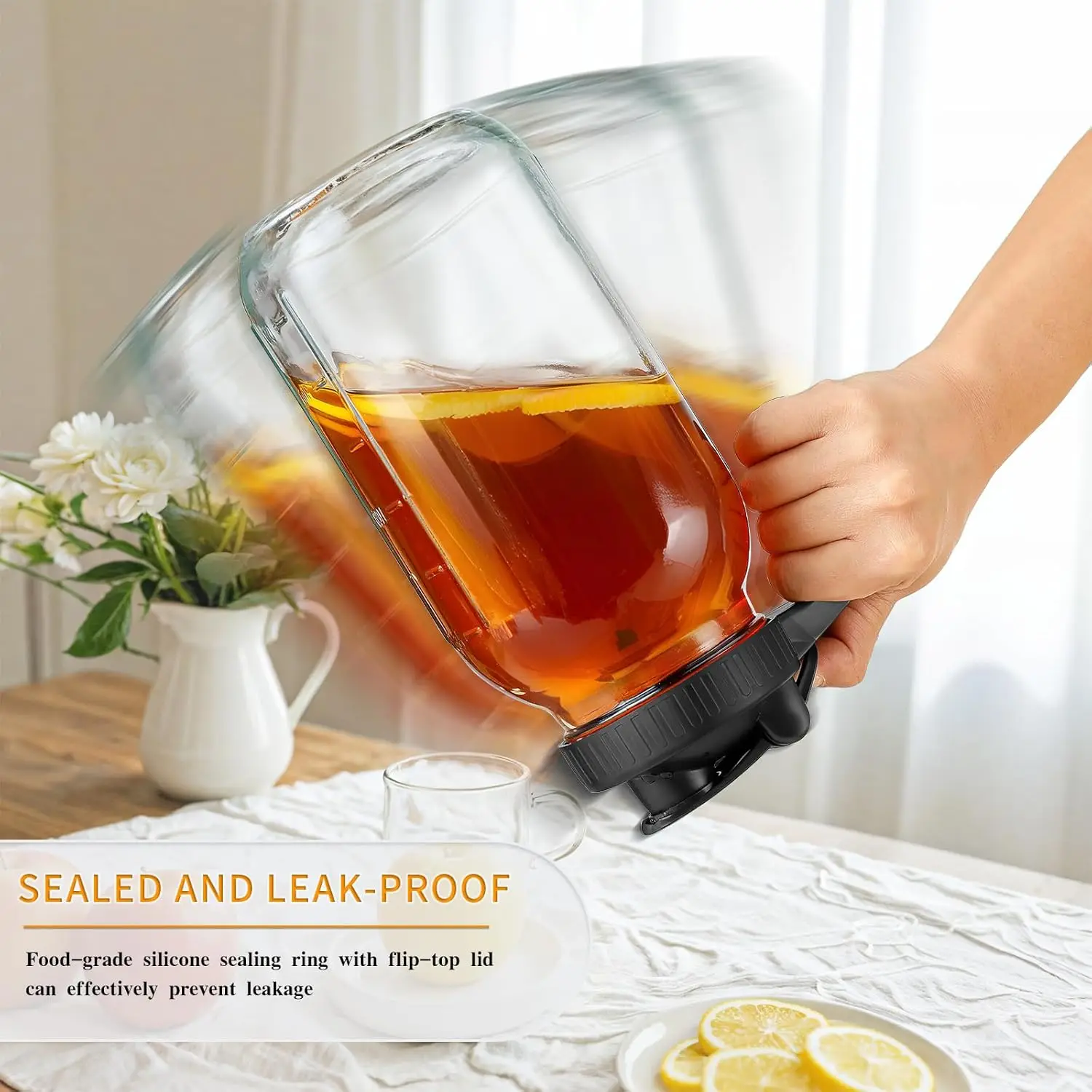 غلاية برطمان ميسون زجاجية مكونة من قطعتين سعة 64 أونصة مع غطاء ومقبض، غلاية شاي الشمس الخارجية، غلاية شاي ثلج للثلاجة، تستخدم للمكيا #6