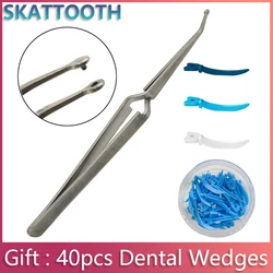 1PC Dental Tweezers Stainless Steel Clamp Matrices Tweezer Forceps Fits V3 Plus System + 40pcs Dental Tulwar Wedges Dental Tools