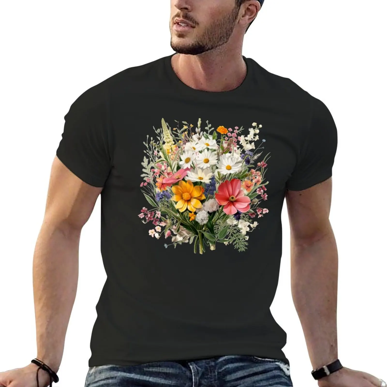 Bouquet Wild Flowers Botanical Flower Nature T-Shirt cotton graphic tees graphic tee shirt funnys men graphic t shirts