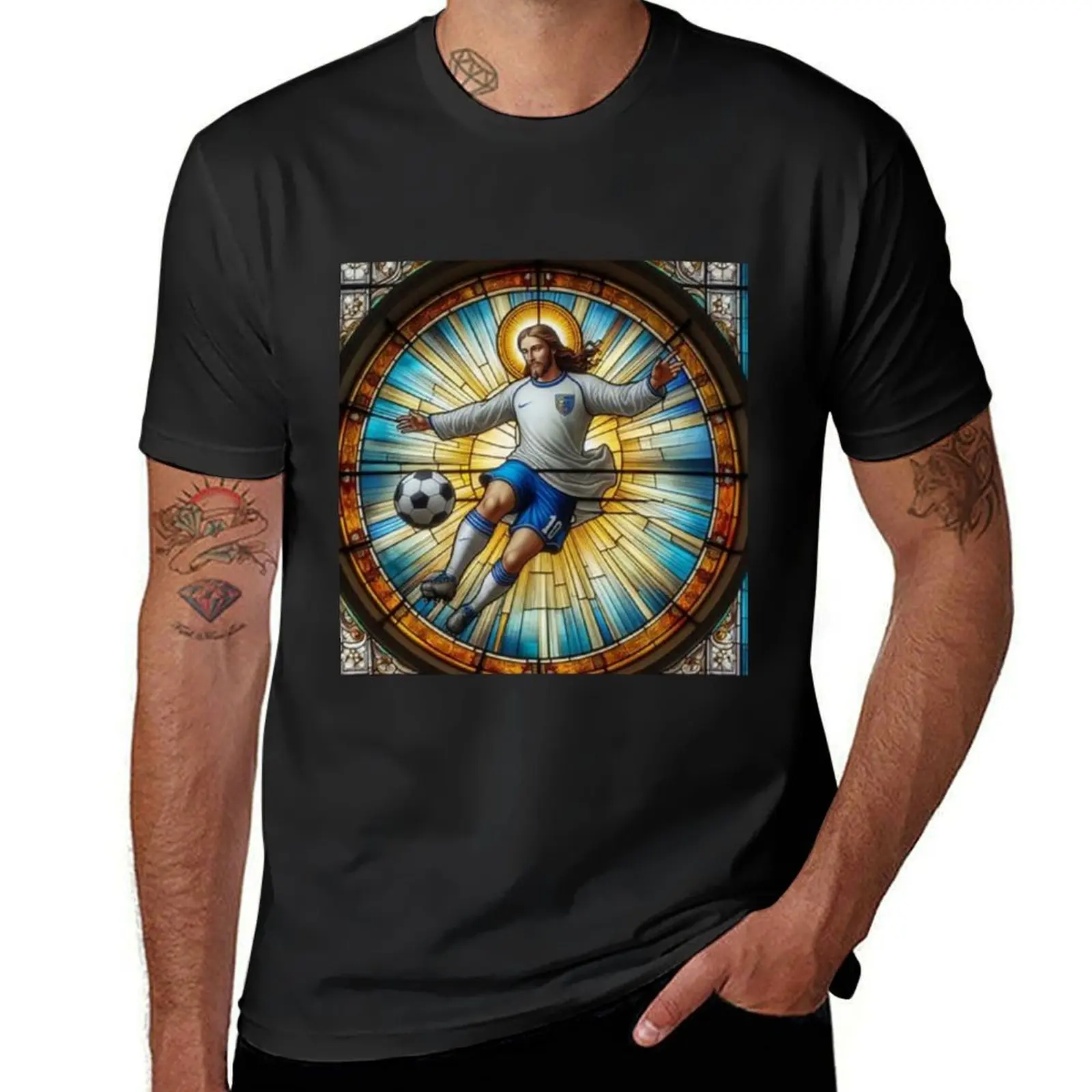 JESUS PLAYING SOCCER PICTURE T-Shirt cute tops graphics mens t shirt graphic