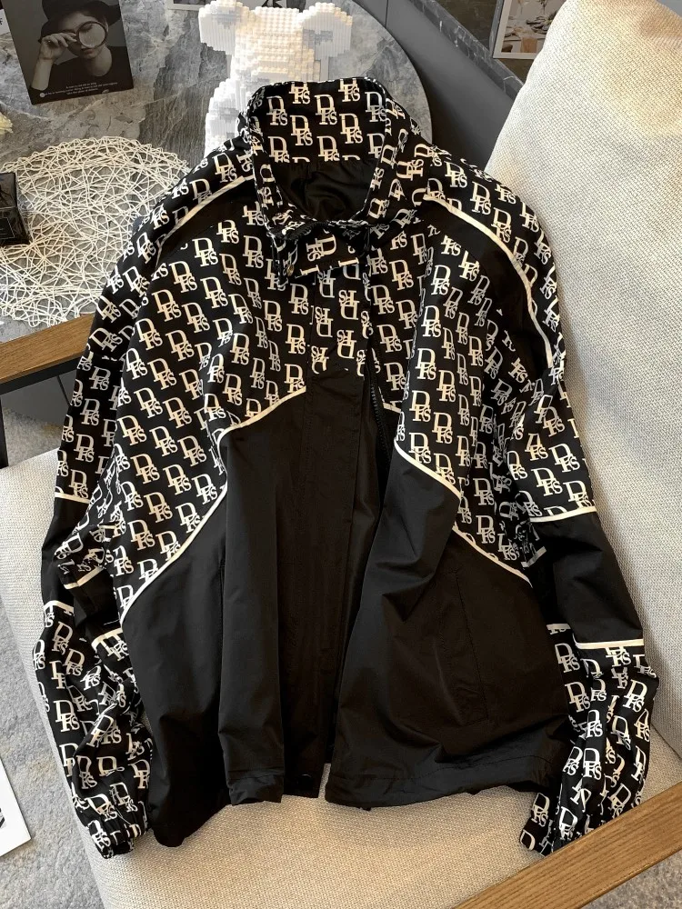 Personalized Fashion Women's Casual Short Windbreaker Letter Jacket Coat Stand Collar Top 2024 Spring and Autumn