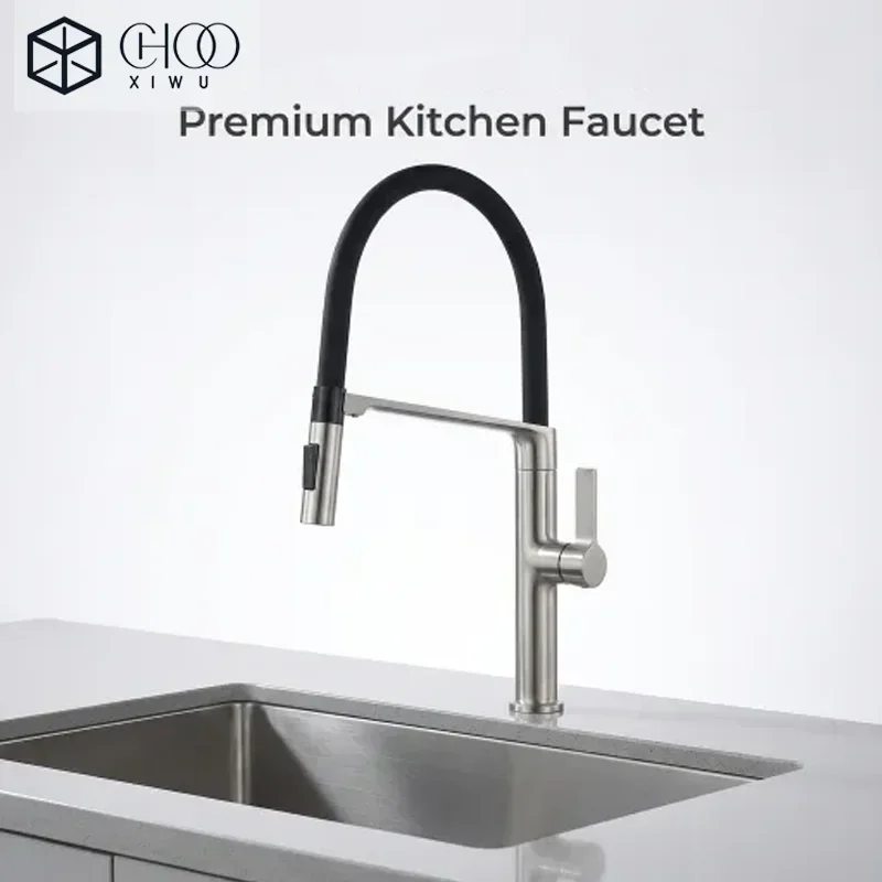 

Luxury Brushed Gold Brass Pull Out Kitchen Faucet with Ceramic Cartridge Hot Cold Water Sink Tap Modern High End Sprayer Durable