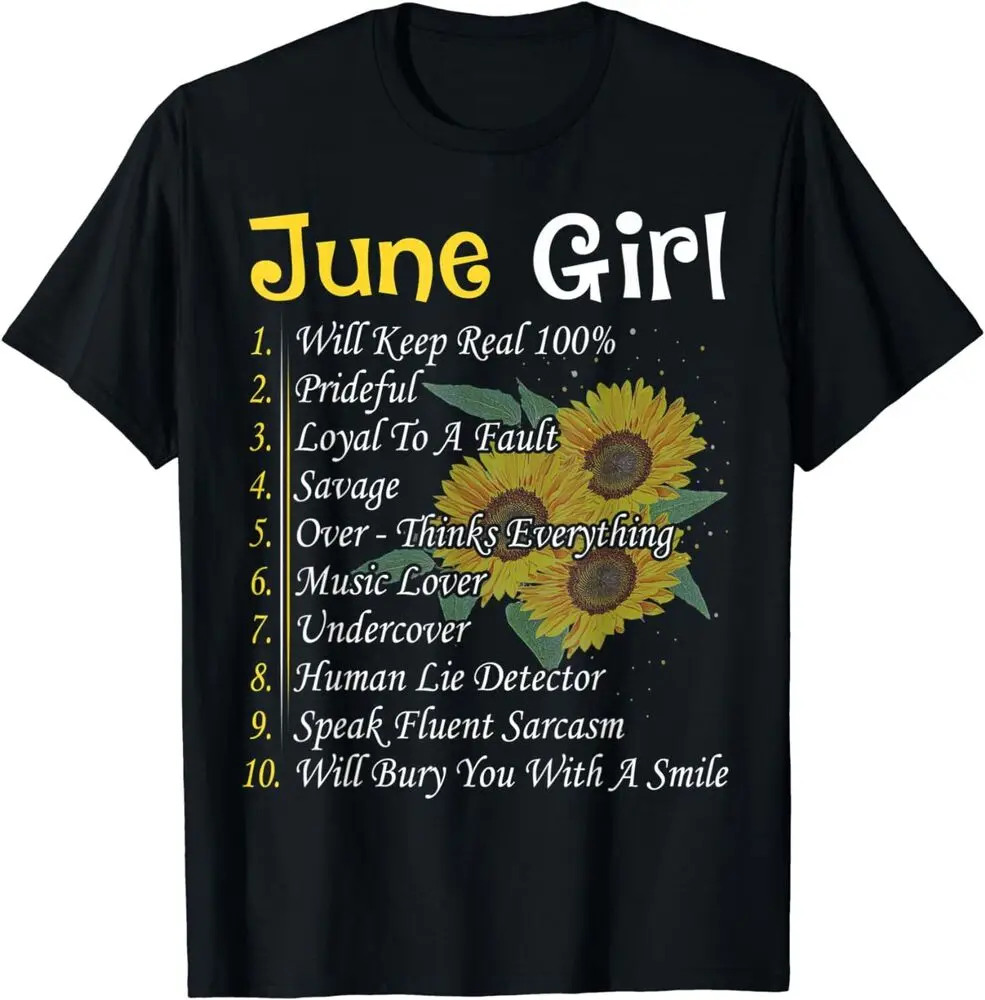 June Girl Sunflower Birthday Best Gift Idea Premium T-Shirt For Man Woman Short Summer Tees Casual Cotton Luxury Brand