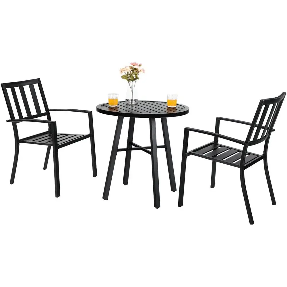 

Outdoor Patio Bistro Set: Slatted Metal Table & 2 Chairs for Deck or Porch