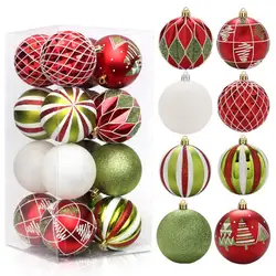 16Pcs Christmas Tree Balls Ornament DIY Accessories 8cm Colored Printed Plastic Ball for Holiday Scene Layout Christmas Balls