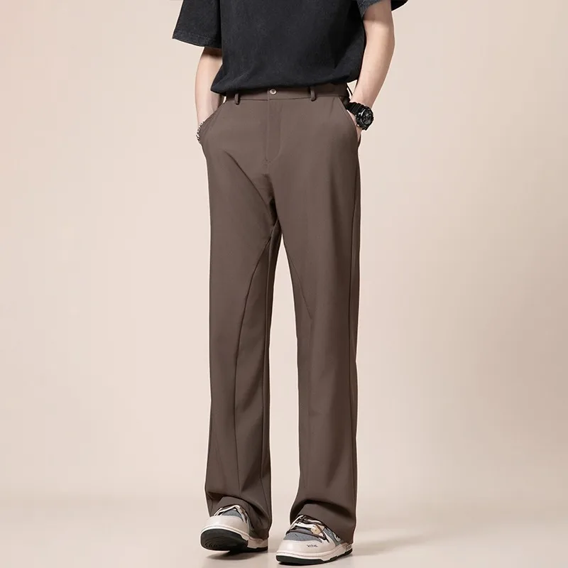 

Черные драпированные мужские брюки, весенние прямые слегка расклешенные брюки, мужские высококачественные американские повседневные брюки, модные