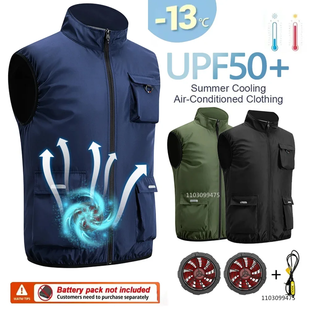 Summer Cooling Fan Vest Workwear Outdoor Casual Fishing Fan Vest Clothes Breathable Sun Protection Labor Protection Work Clothes