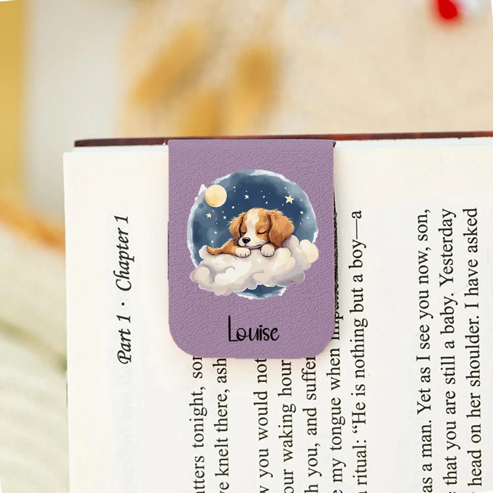 1PC Romantic Puppy Custom Name Print Aqua Blue Leather book clamp For Friend Gifts