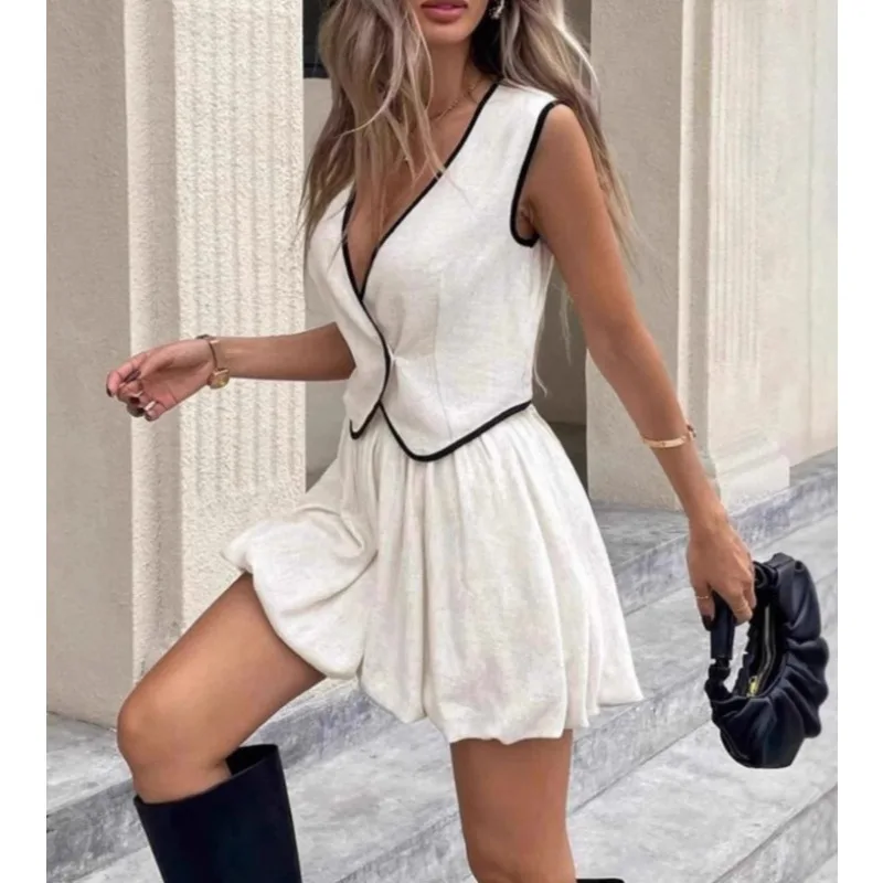 2026 New Temperament Sleeveless Vest Top + Skirt Two-piece Set