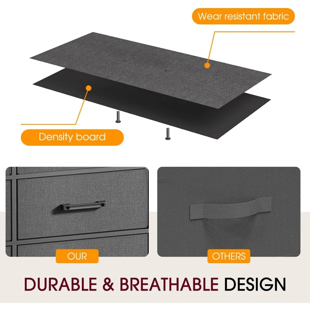 خزانة قماش ذات 8 أدراج بإطار معدني وسطح خشبي، برج تخزين طويل للخزانة، غرفة المعيشة، مدخل باللون الرمادي