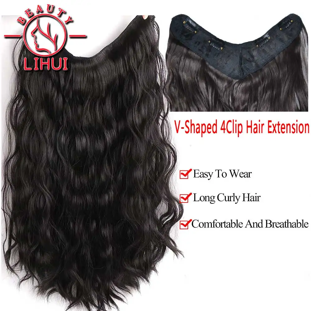 Synthetic Long Curly 4 Clips V-shaped in One Piece Hair Extension Natural Hair for Women Two Style Invisible Fluffy False Hair P