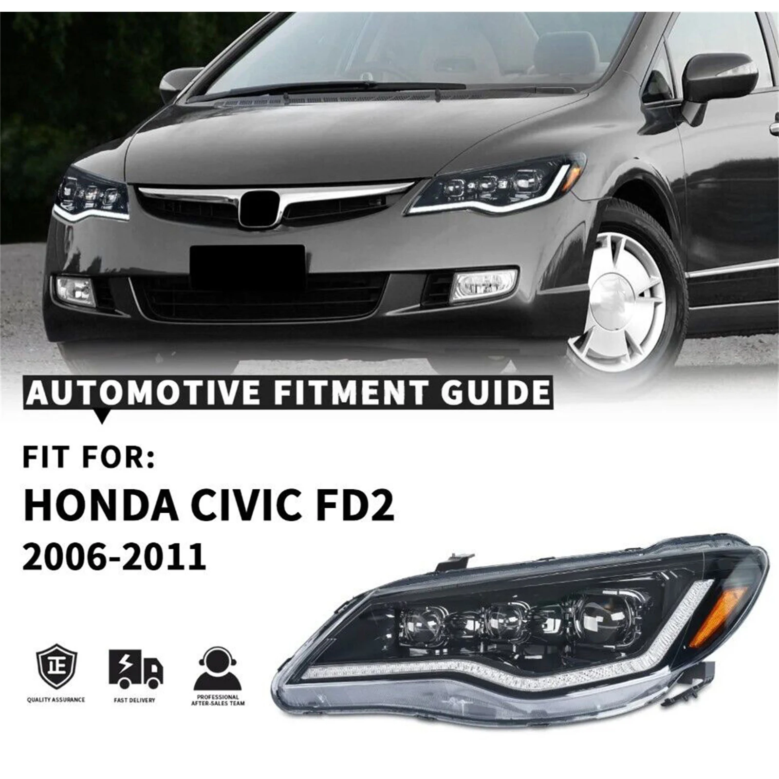 

DPGKITS 1Pair LED Projector LED Dynamic Headlight Assembly Dynamic turn signal Light For 2005-2012 Honda Civic FD 2005-2012