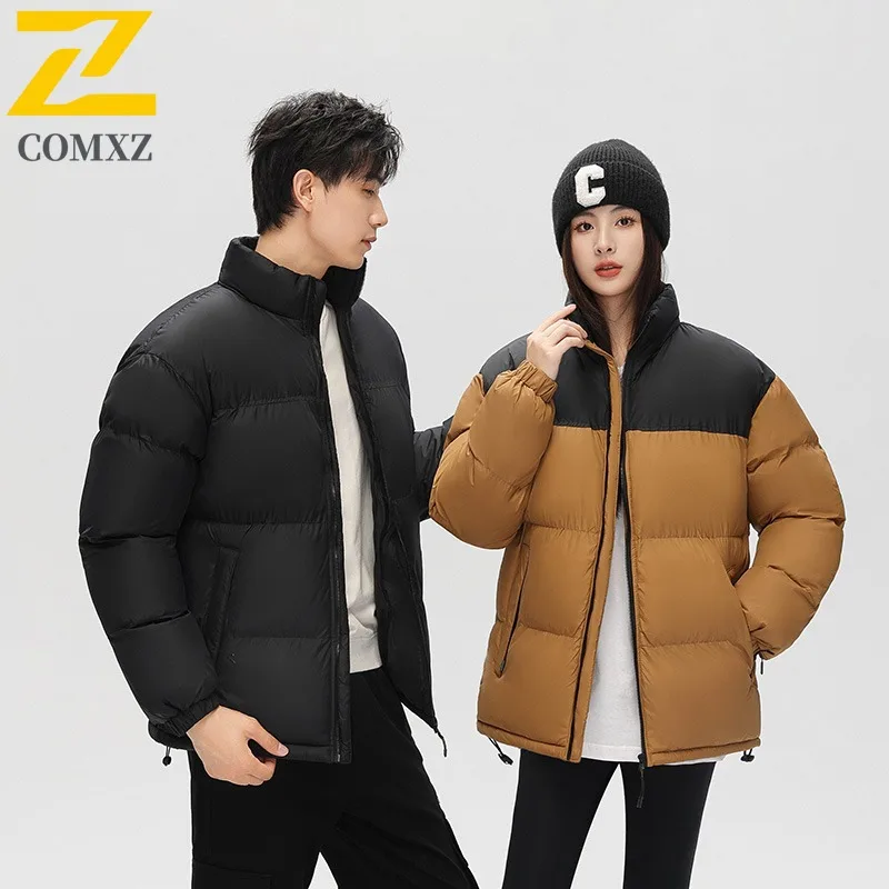 COMXZ 2025 Mens Autumn Stand Collar Jacket American Style Casual Plus Size Outdoor Sports Windproof Down Cotton Padded Coat