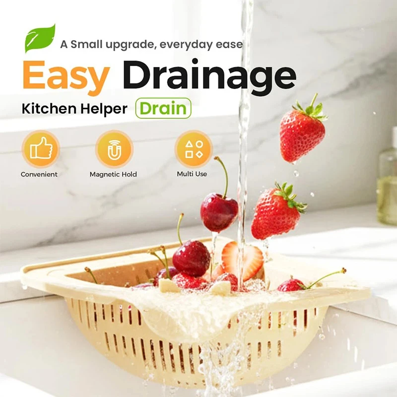 Magnetic Drainage Filter Basket, Kitchen Corner Sink Strainer, Triangular Storage Rack, Kitchen Storage For Draining & Storage