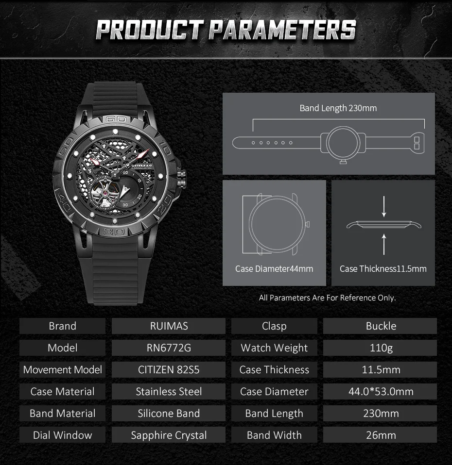 RUIMAS Watches Men Automatic Mechanical Watch Luxury Business Casual Wristwatch Waterproof Male Clock Reloj Hombre 6772