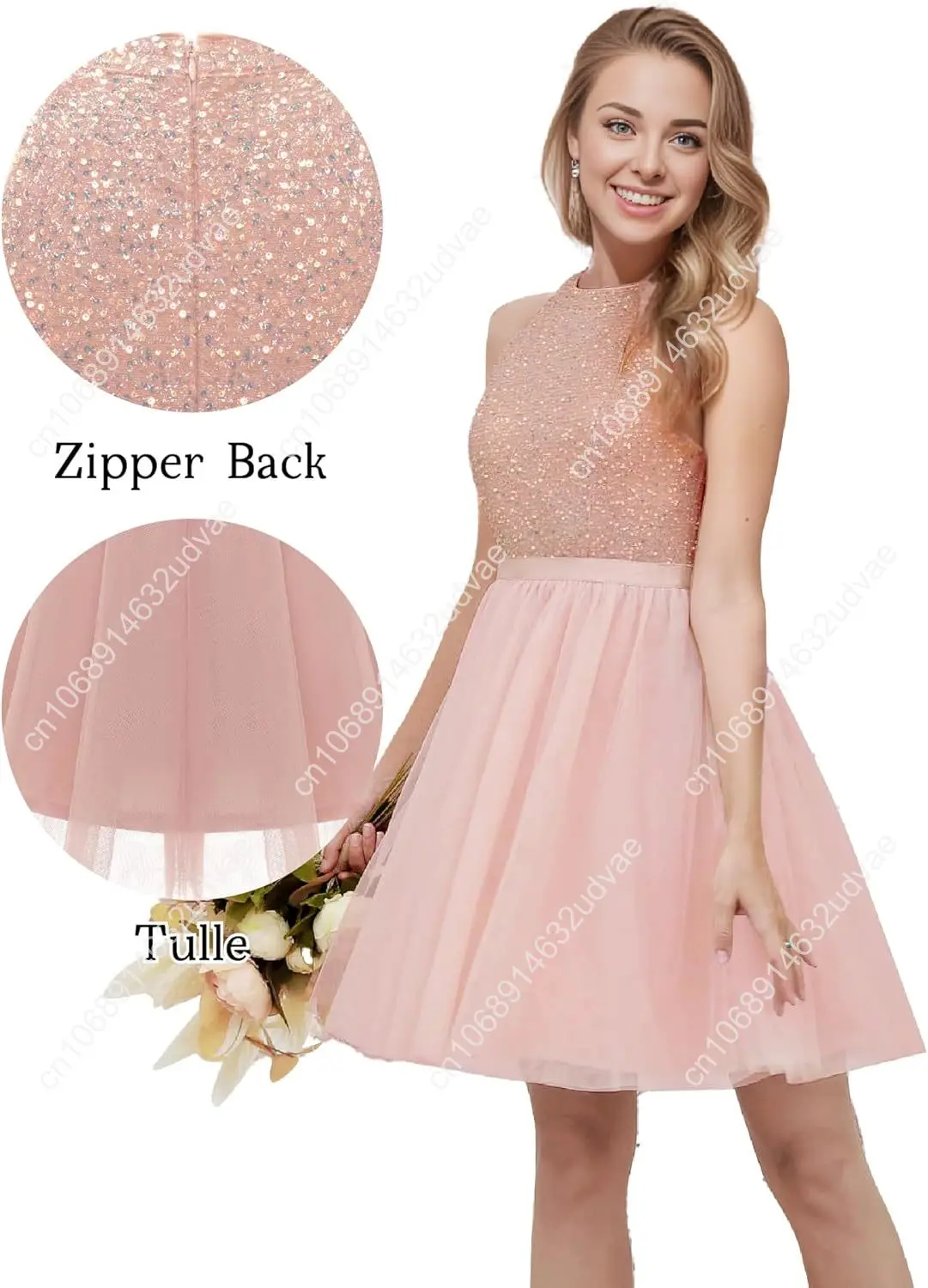 Dressystar Women's Short Halter Cocktail Party Dress Lace Tulle Prom Gown