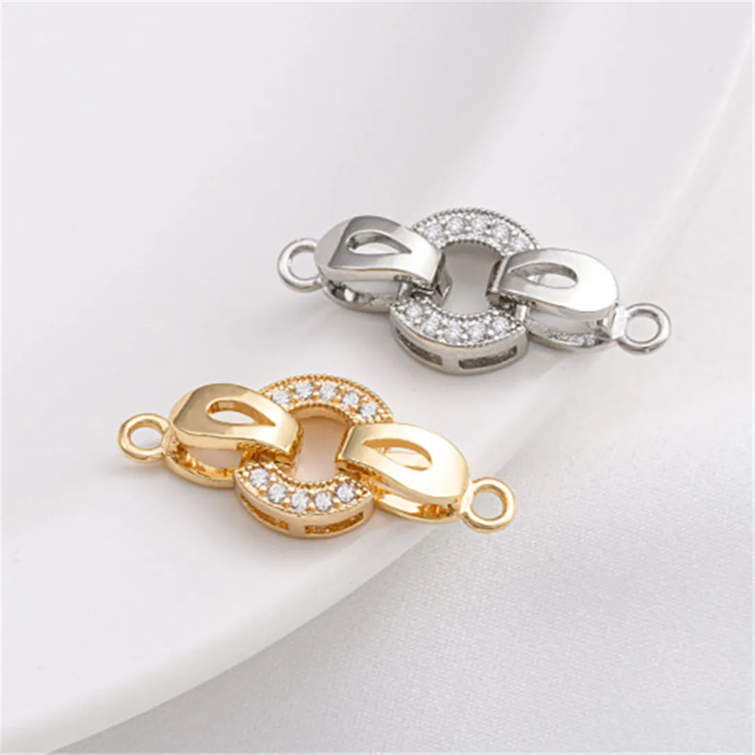 

14K Gold-plated Zircon Double-sided Buckle Circular Buckle Handmade DIY Pearl Bracelet Necklace Connecting Buckle Accessories