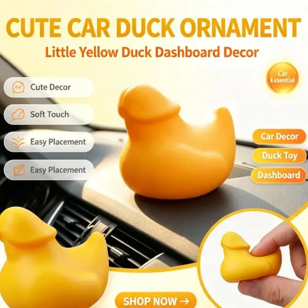 Cute Mini Yellow Duck Car Dashboard Ornament Soft Touch Prank Gag Figurine Easy‑Place Desktop Decor Funny Doll For Car Interior