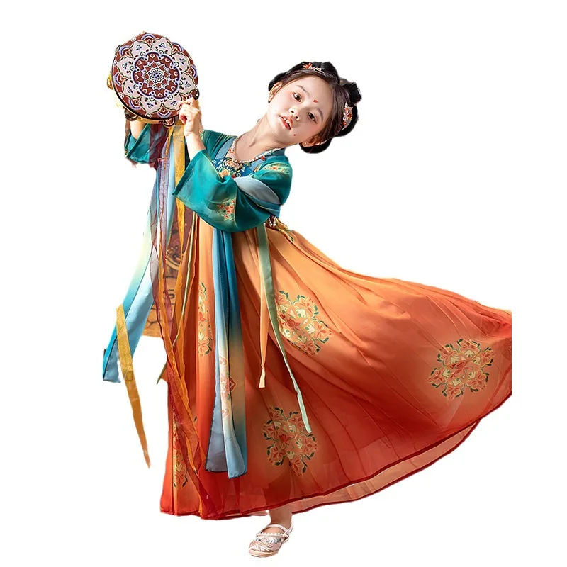 Hanfu-Robe de scène de style chinois pour filles, costume de carnaval pour enfants, nickel é, prairie, cosplay