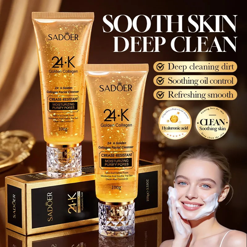 SADOER 24K Golden Collagen Facial Cleanser Anti Wrinkle Moisturize Soothe Skin Oil Control Refreshing Smooth Face Cleansing Wash