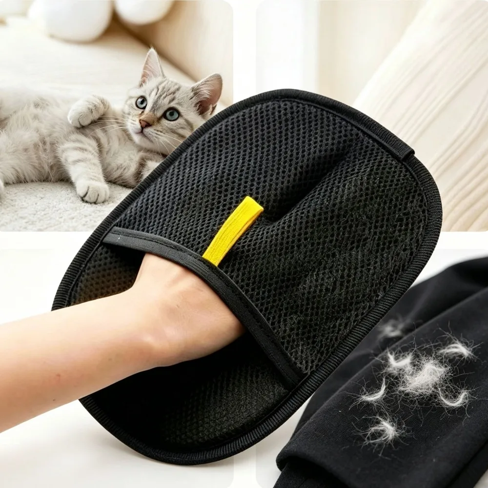 Reusable Double-Sided Pet Hair Removal Gloves Static Grooming Gloves Efficient Remove Pet Fur for Carpet Furniture Clothing