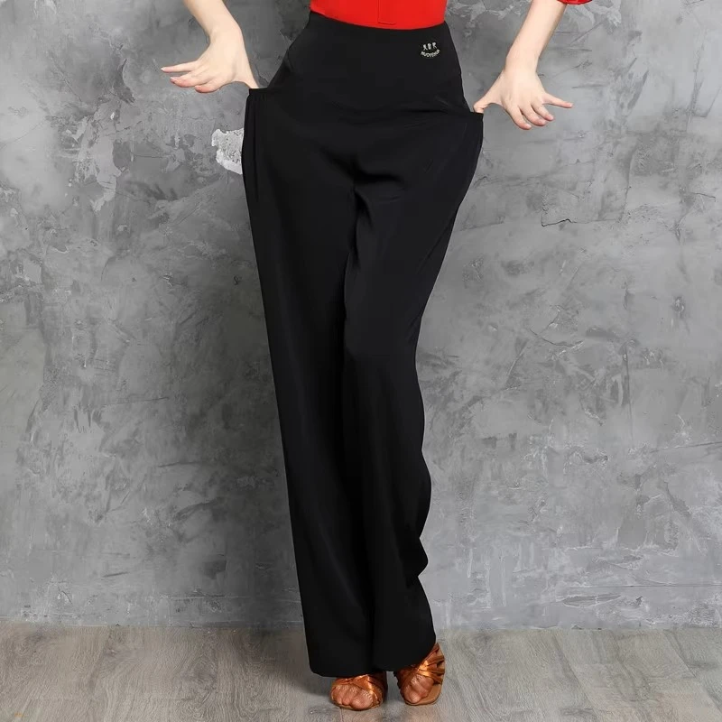 

Customized Latin Gitaba Dance Pants Female Practice Wide Leg Modern Pocket Pants High Waist Adult Dance Clothes Women