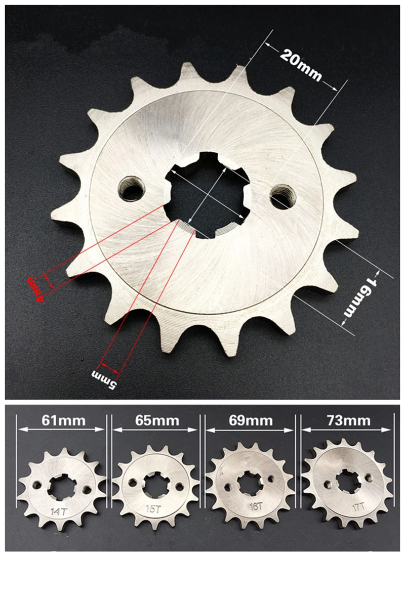 Nickel Alloy Steel 428 15/16/17T Tooth Motorcycle chain Sprocket for YBR125/150 YX125 SRZ150 JYM150 Dirt Pit Bike ATV