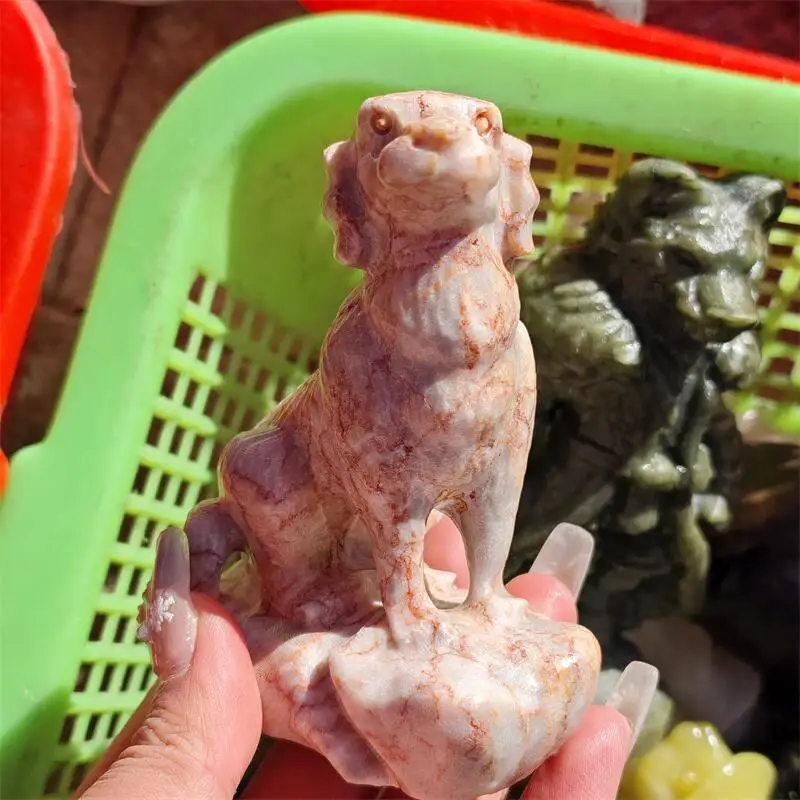 

Натуральный красный сетевой камень, резьба по собакам, Исцеляющий камень фэншуй, Рейки, украшение дома, праздничный подарок, 1 шт.