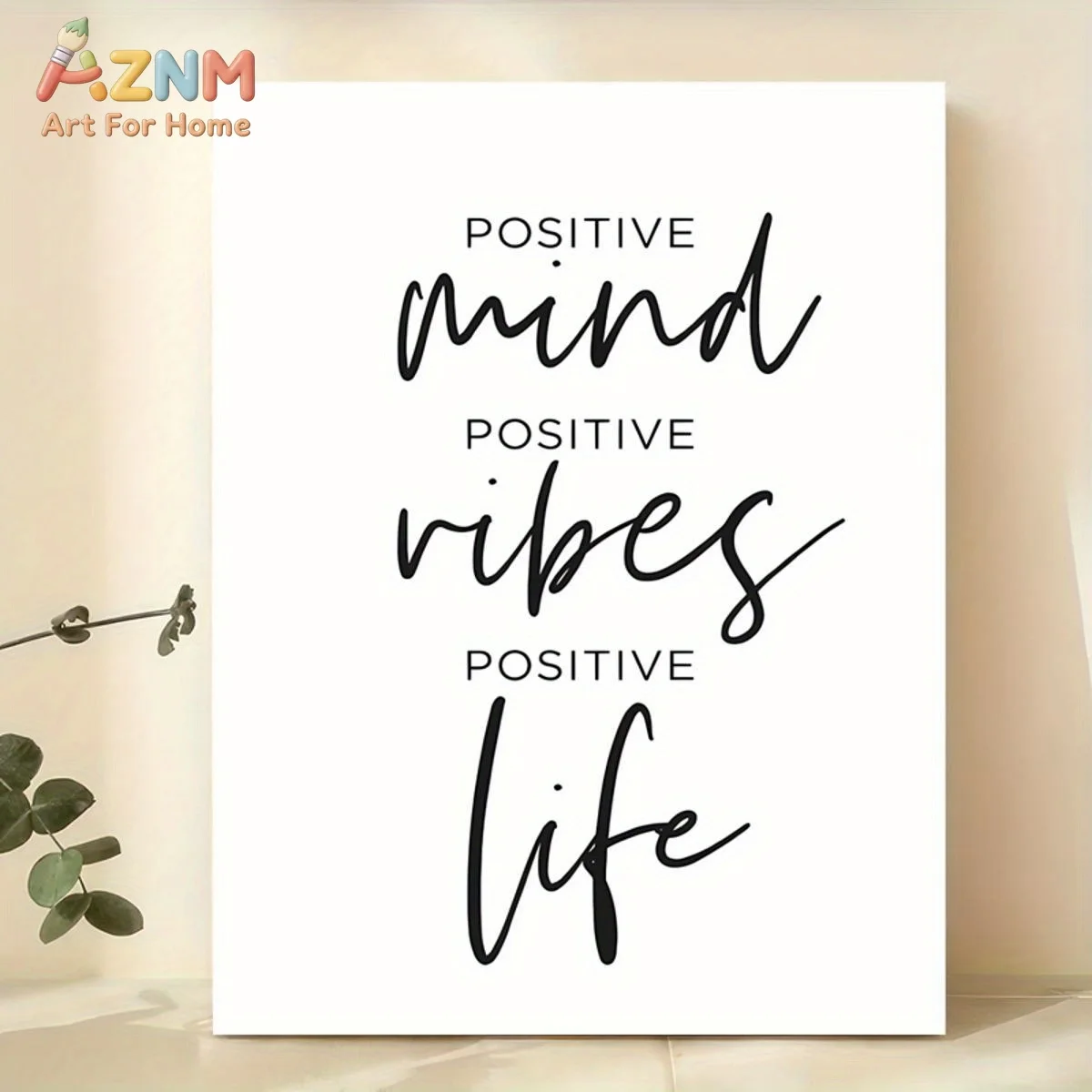 AZNM Positive Mind Positive Vibes Positive Life Quote Canvas Wall Art, Minimalist Motivational Text Poster, Unframed Canvas Pain