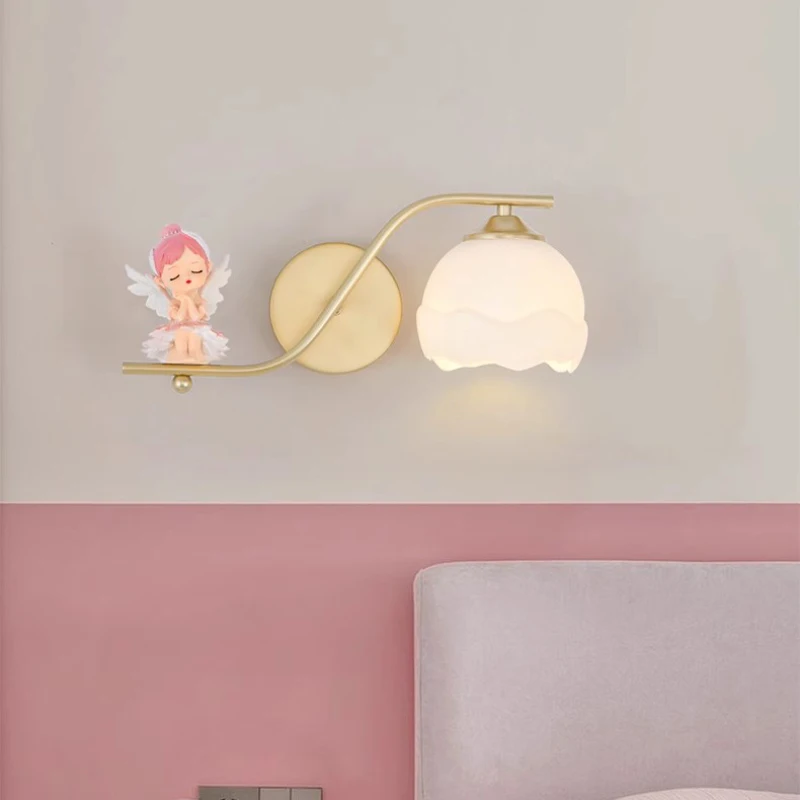 

Cute Little Angel Children's Room Wall Lamps Girl Bedroom Bedside Lamp French Warm Romantic Nursery Princess Room Wall Lights