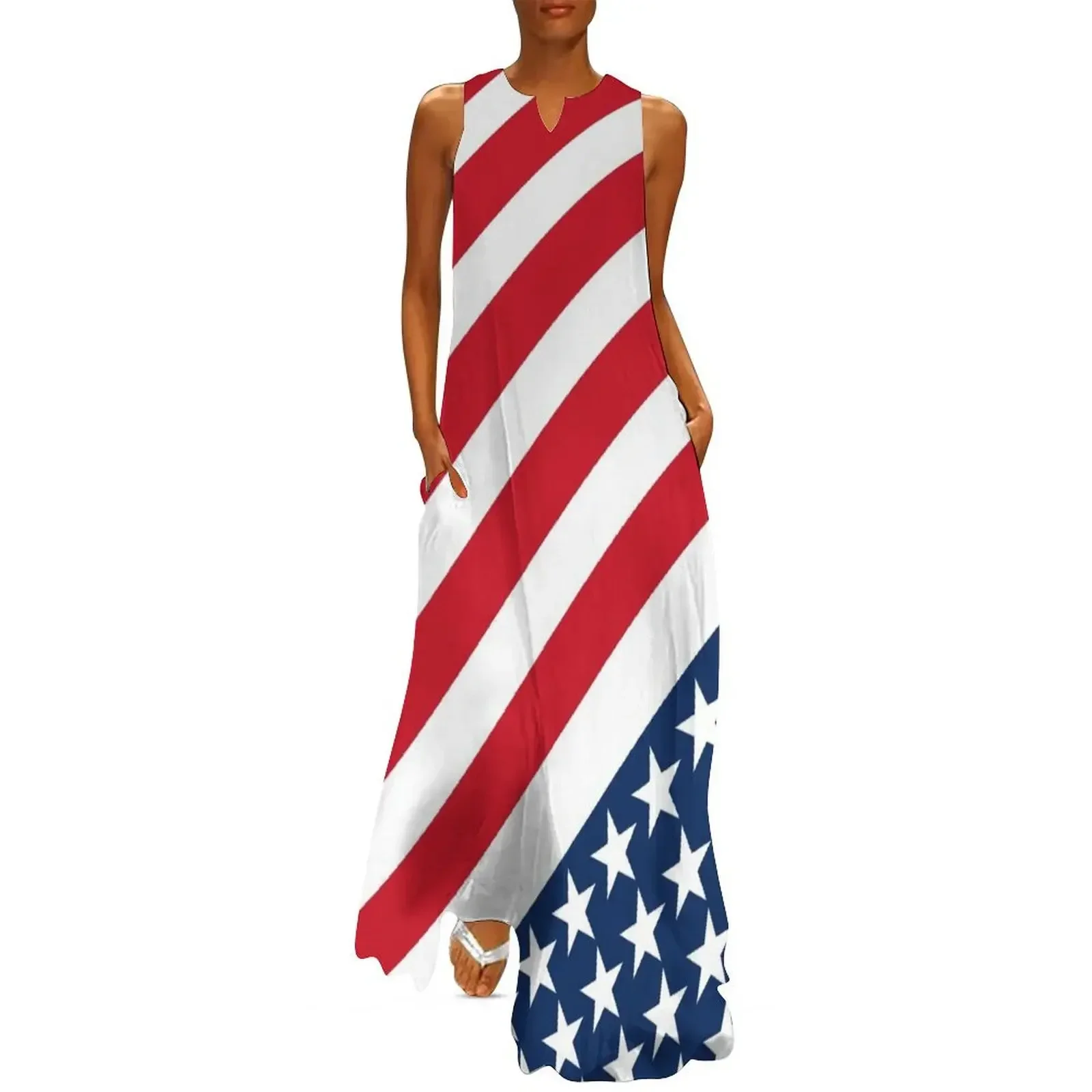 

USA American Flag Slanted Stripes Long Dress ladies dresses for women 2025 Woman dresses summer dresses ladies 2025 Dress