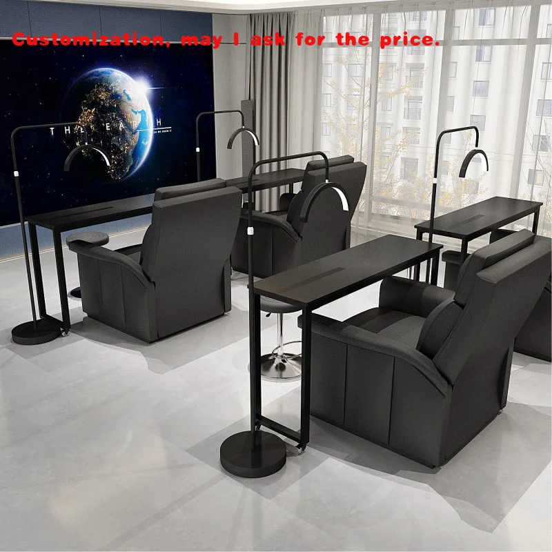custom.Baian Direct Sale High Quality Luxury Metal Frame Nail Technician Workstation Light Modern Storage Wood Display Stand