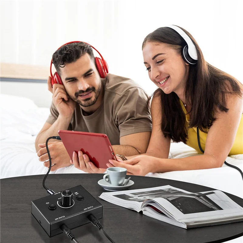 3CGRO-3Pcs 3.5Mm Audio Switcher, 2 Input 1 Output/1 Input 2 Output Audio Splitter Switcher,One-Key Mute Button