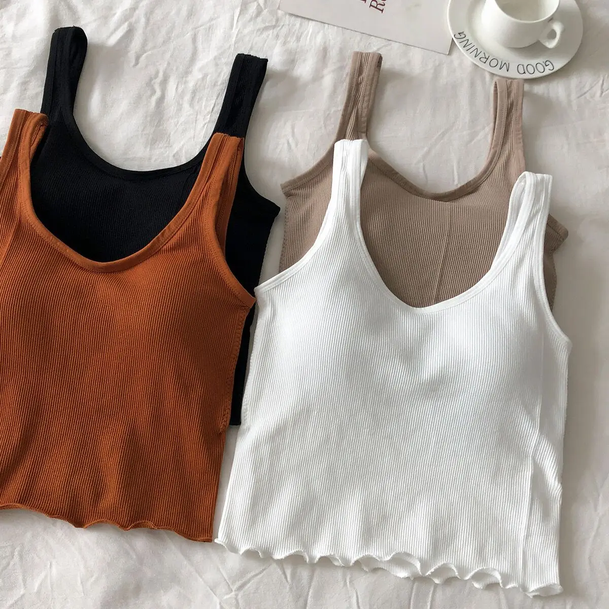 Wireless Sports Bralette Underwear Tank Top Inner Wear with Chest Pad Anti Exposure for High School Students Nylon Fabric