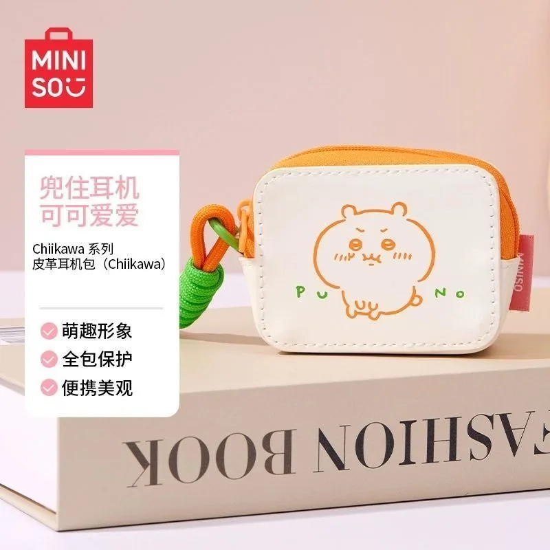 MINISO Chiikawa Earphone Bag Usagi Cartoon Cute Figure Leather with Hanging Rope Bluetooth Earphone Case Portable Going Out Gift