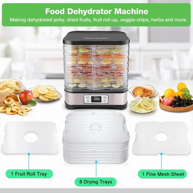 Homdox Food Dehydrator, 8 bpa-freie Tabletts Dehydrator für Lebensmittel und ruckartig mit 72h Timer und Temperatur regelung, 400w Dehydrator