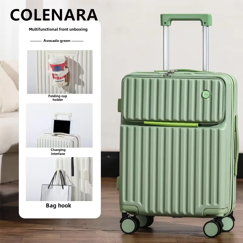 Maleta de cabina COLENARA, maleta de embarque de 20 pulgadas, 22 ", 24", 26 ", 28 ", ABS + cubierta de carrito para PC, equipaje de viaje multifuncional con carga USB