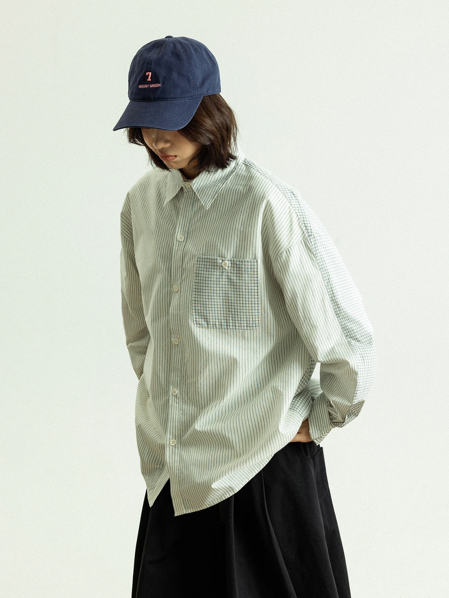 

Рубашка GoodNorth Spring с длинным рукавом в стиле ретро, в полоску, унисекс, с дизайнерскими элементами, в стиле пэчворк, в клетку, из хлопка, на пуговицах, свободного кроя, до плеч