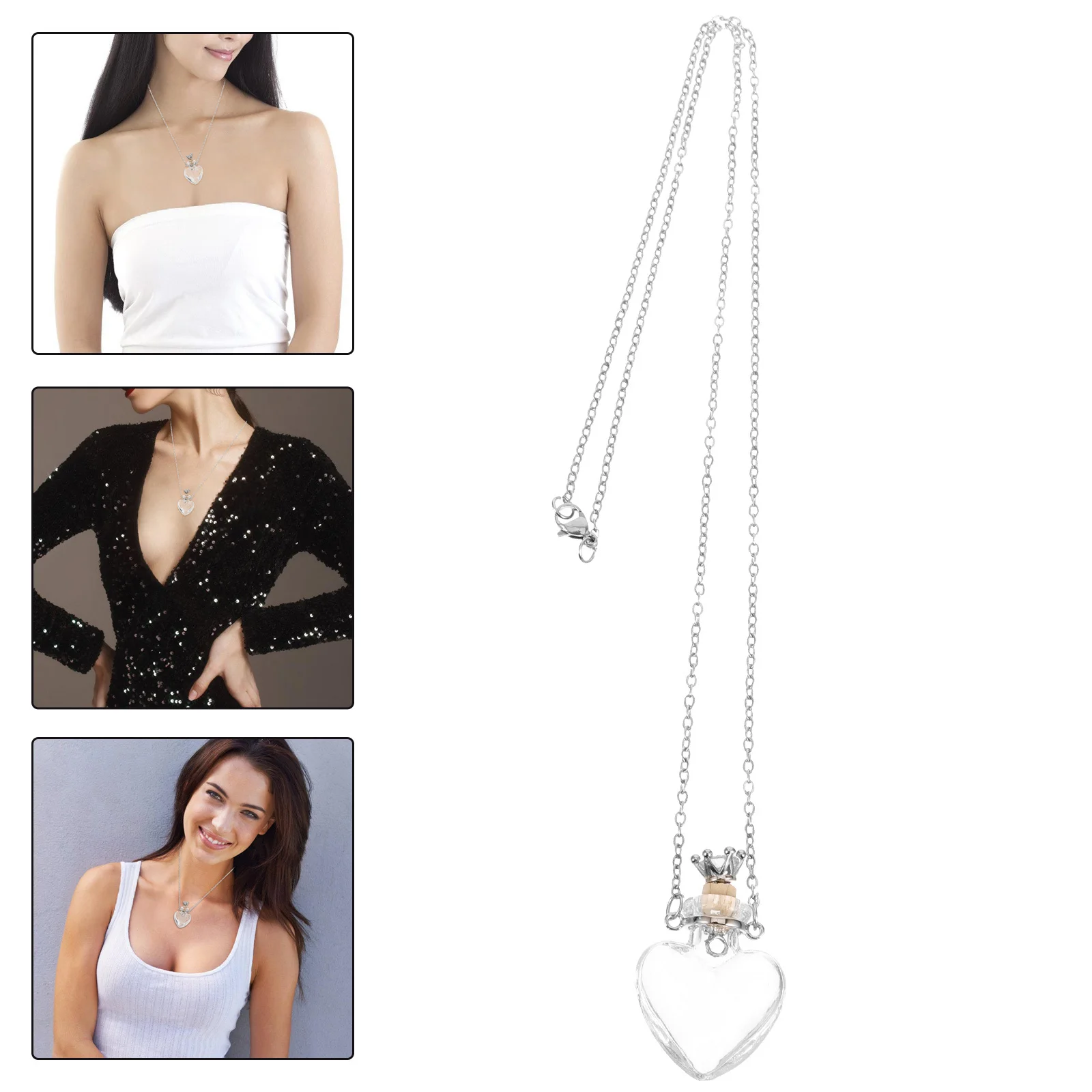 

Vial Necklace Essential Oil Bottle Heart Pendant Titanium Steel Perfume Vial Necklace Women Unique Pendant Jewelry