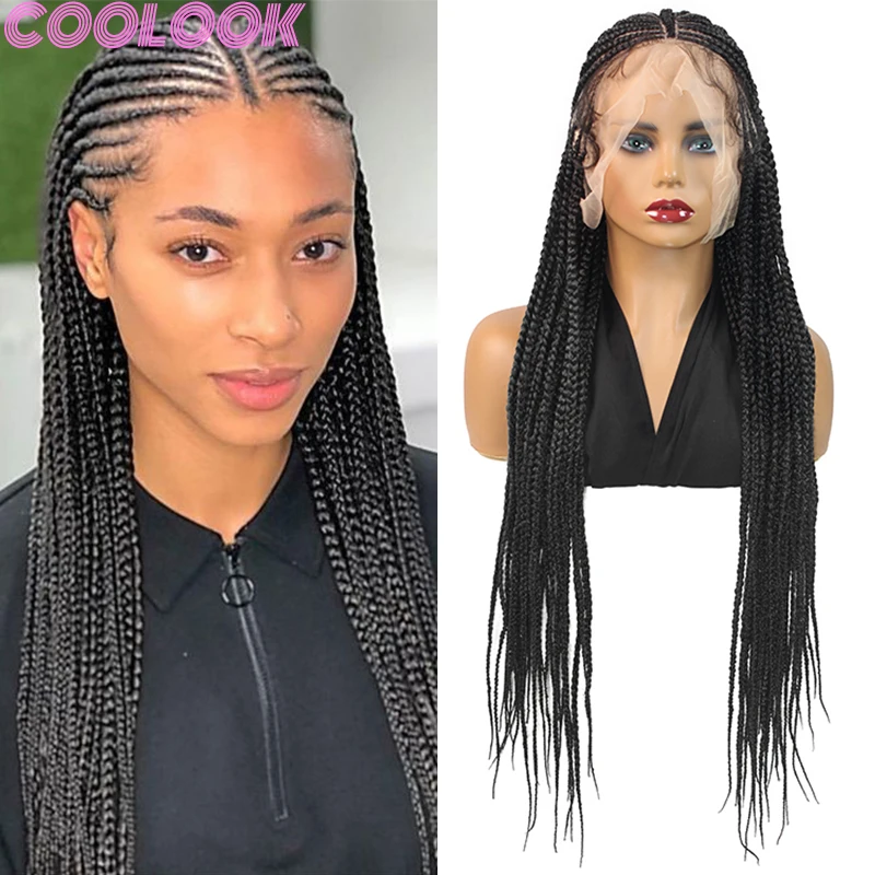 

32inch Synthetic Knotless Braided Wigs Long Silky Cornrow Lace Frontal Box Braids Wig Lace Front Box Braided Wig for Black Women