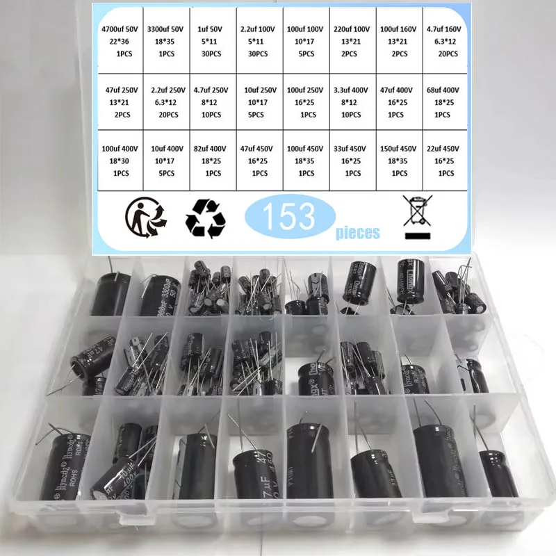 1UF-4700UF 50V4700UF-450V22UF 24Values Aluminum Electrolytic Capacitors Assorted Kit