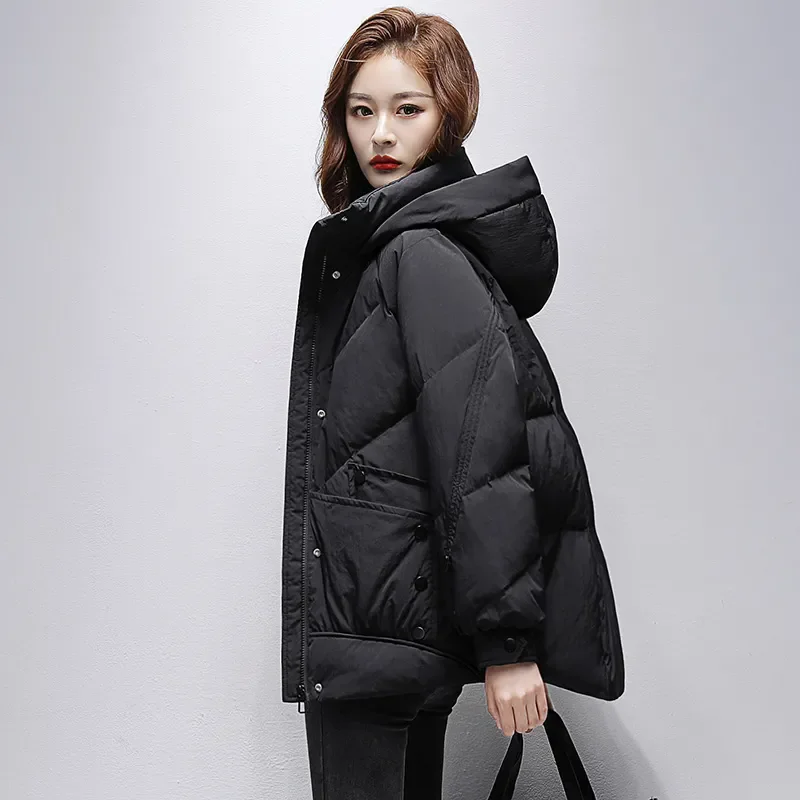 Winter Hooded Parker Female Loose Down Jacket Women 2024 Knitting Patchwork Warm Coat Women Cotton Padded Jacket Outerwear