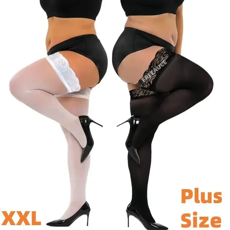 

Women Sexy Plus Size Lace Stockings Fishnet Silicone Anti-slip Big Fat Woman Stockings Socks