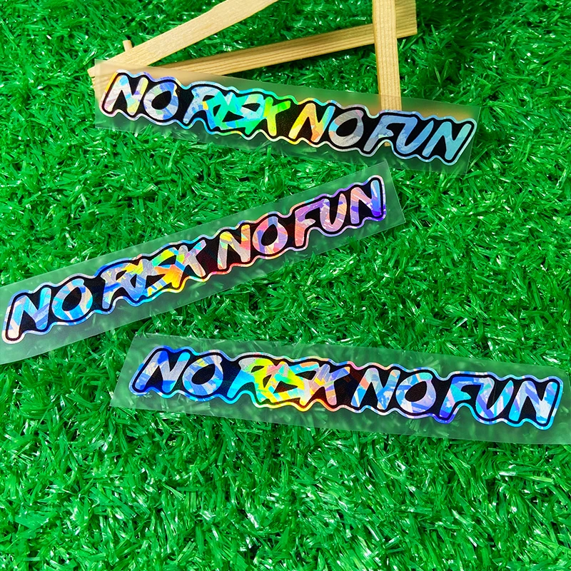 

NO RISK NO FUN лазерный углеродный эффект мотоциклетные наклейки водостойкий передний обтекатель мотоцикла топливный бак шлем скутер виниловые наклейки