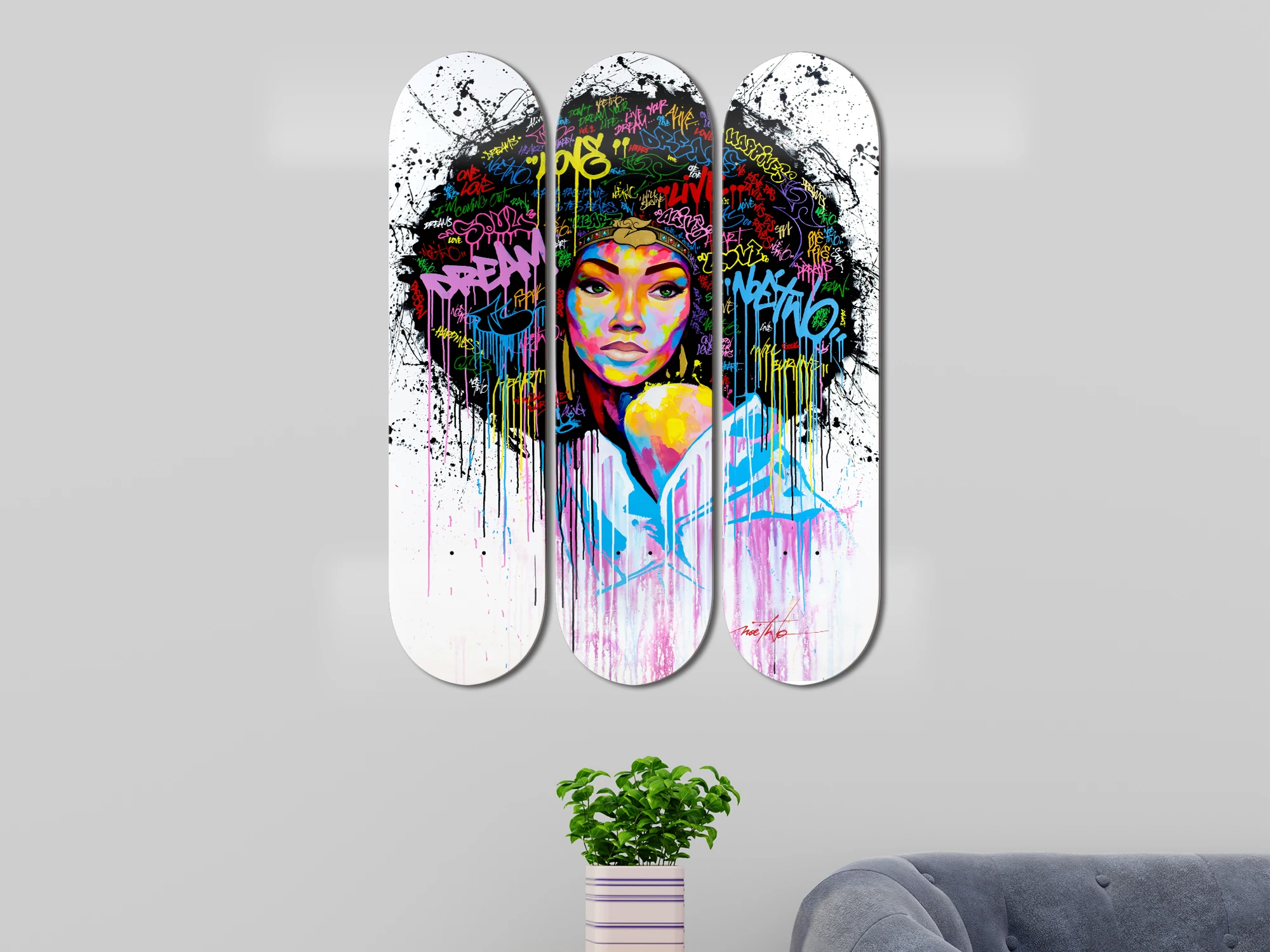 Set of 3pcs Fashion Girl Art Skateboard Wall Art 7-layer Maple Decoration Skateboard Furnish and Decorate for Home Decor