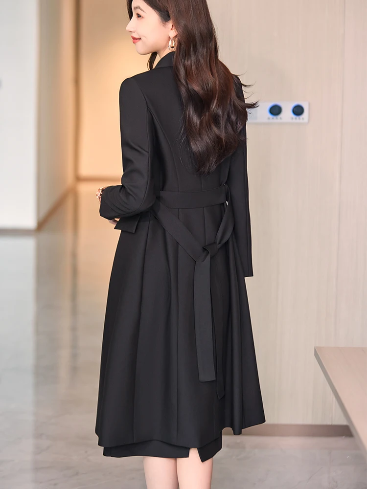 Black Blue Brown Office Ladies Skirt Suit Women Female Long Sleeve Formal Two Piece Set for Autumn Winter Business Work Wear