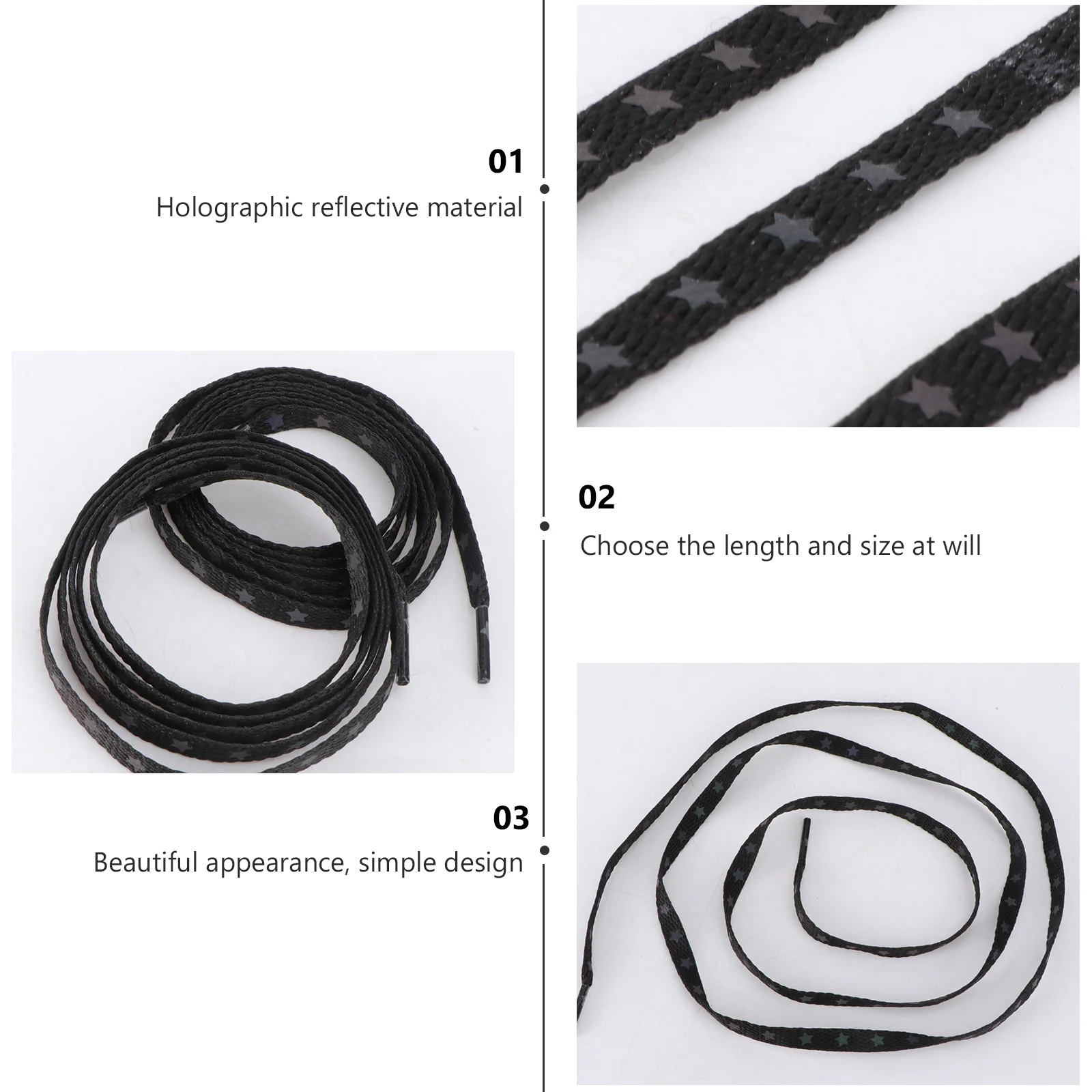 زوج واحد من رباط الحذاء العاكس المتين المسطح المرن مع نمط نجمة إبداعية للأحذية الرياضية للجري الليلي #3