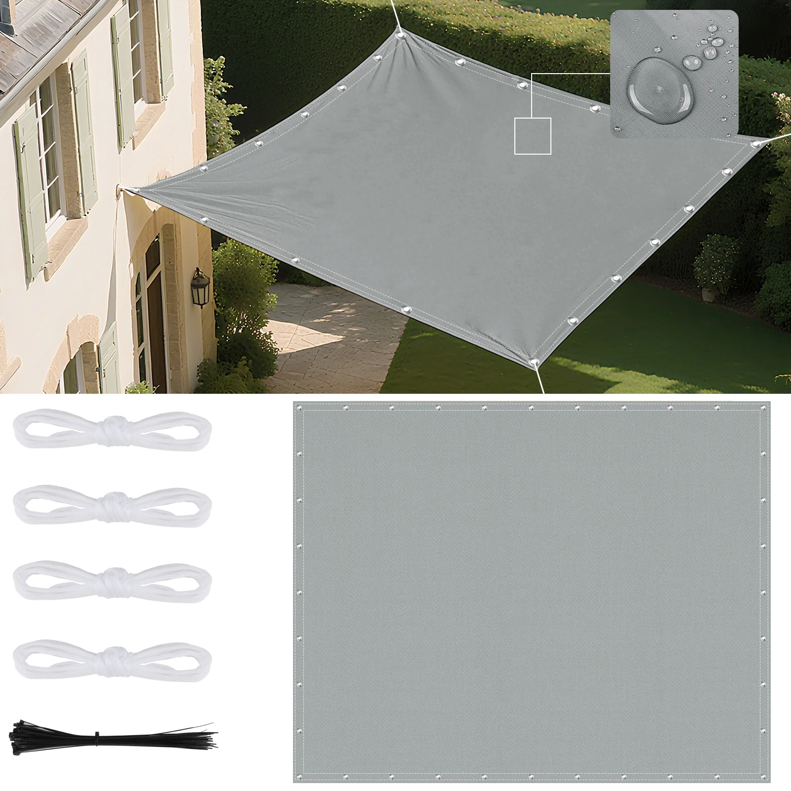 4x5M/3x4/3/2M Zonnescherm Zeil Waterdicht Buiten Vierkant Rechthoek Tuin Patio UV Blok Feestluifel Zwembad Kamp Luifel Zon Onderdak